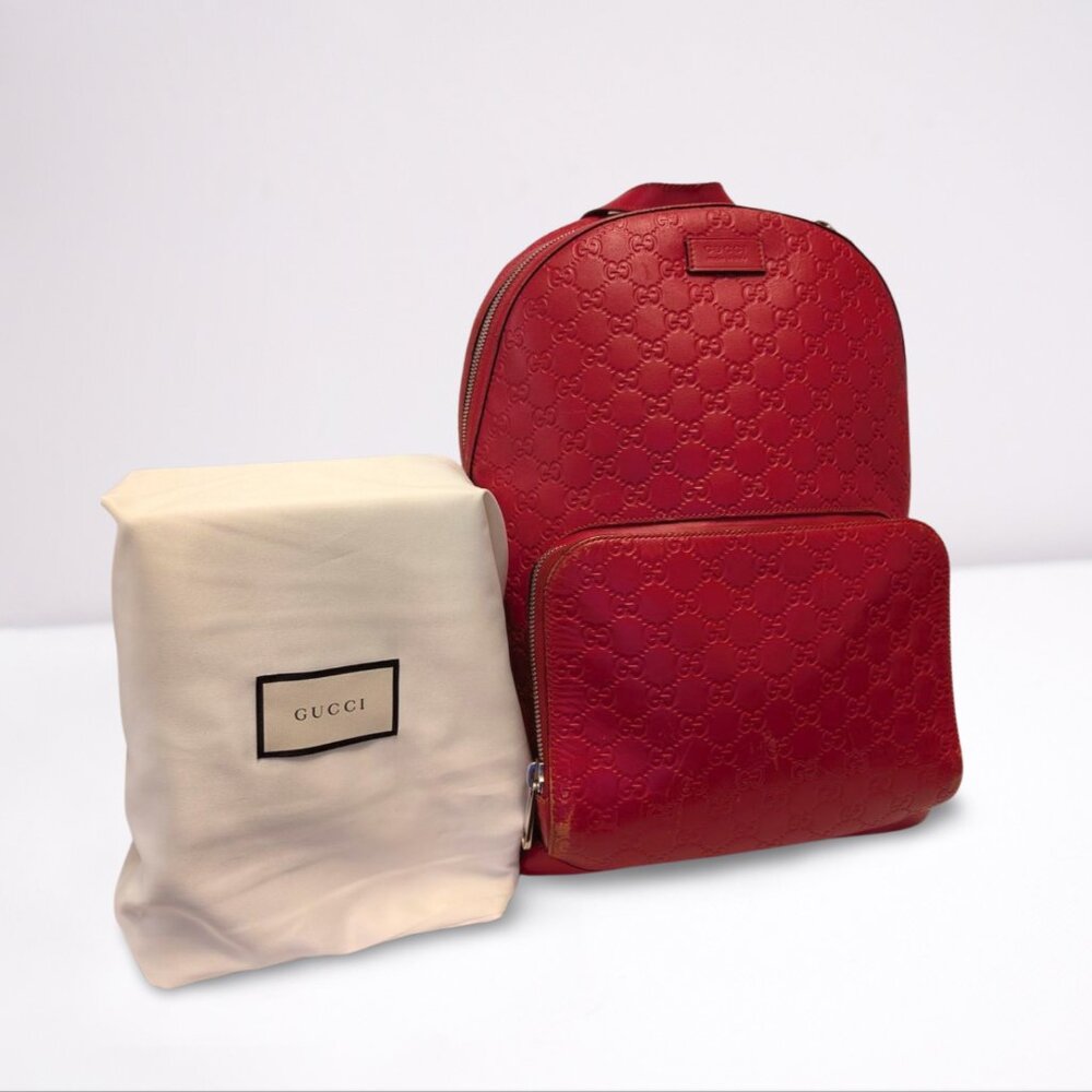 Authentic Red GUCCI Embossed Leather Backpack, Rare Red